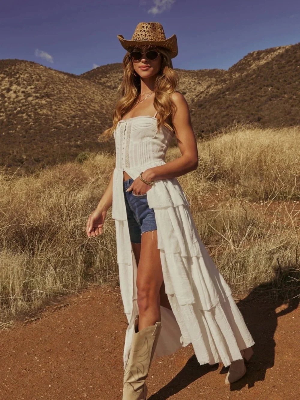 Vici White Tiered Maxi Corset Dress